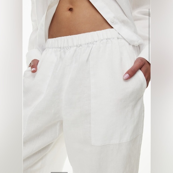 NWT Aritzia Little Moon Carlo Linen Pant White Small Organic linen relaxed pants - Picture 4 of 13